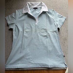 Vintage Blue and White Striped Collar Polo Shirt